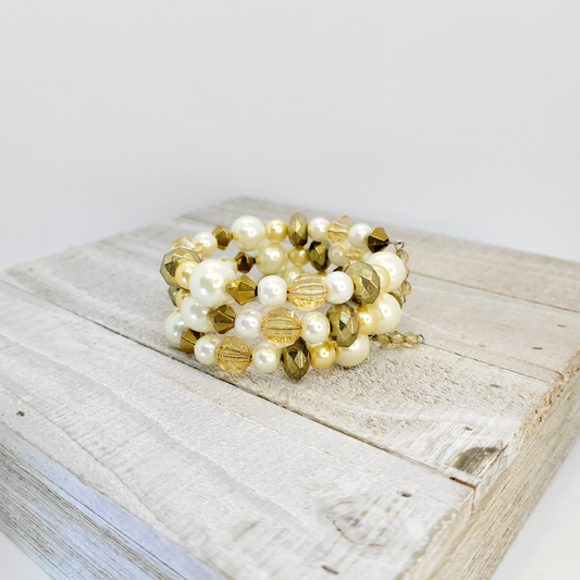 White and Gold Pearl Wrap Bracelet