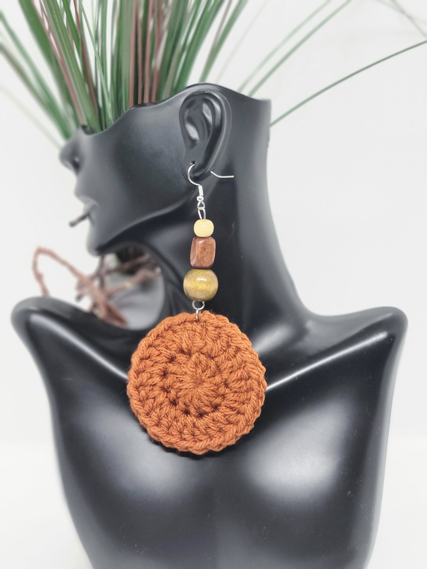 Orange Crochet Circle Beaded Earrings