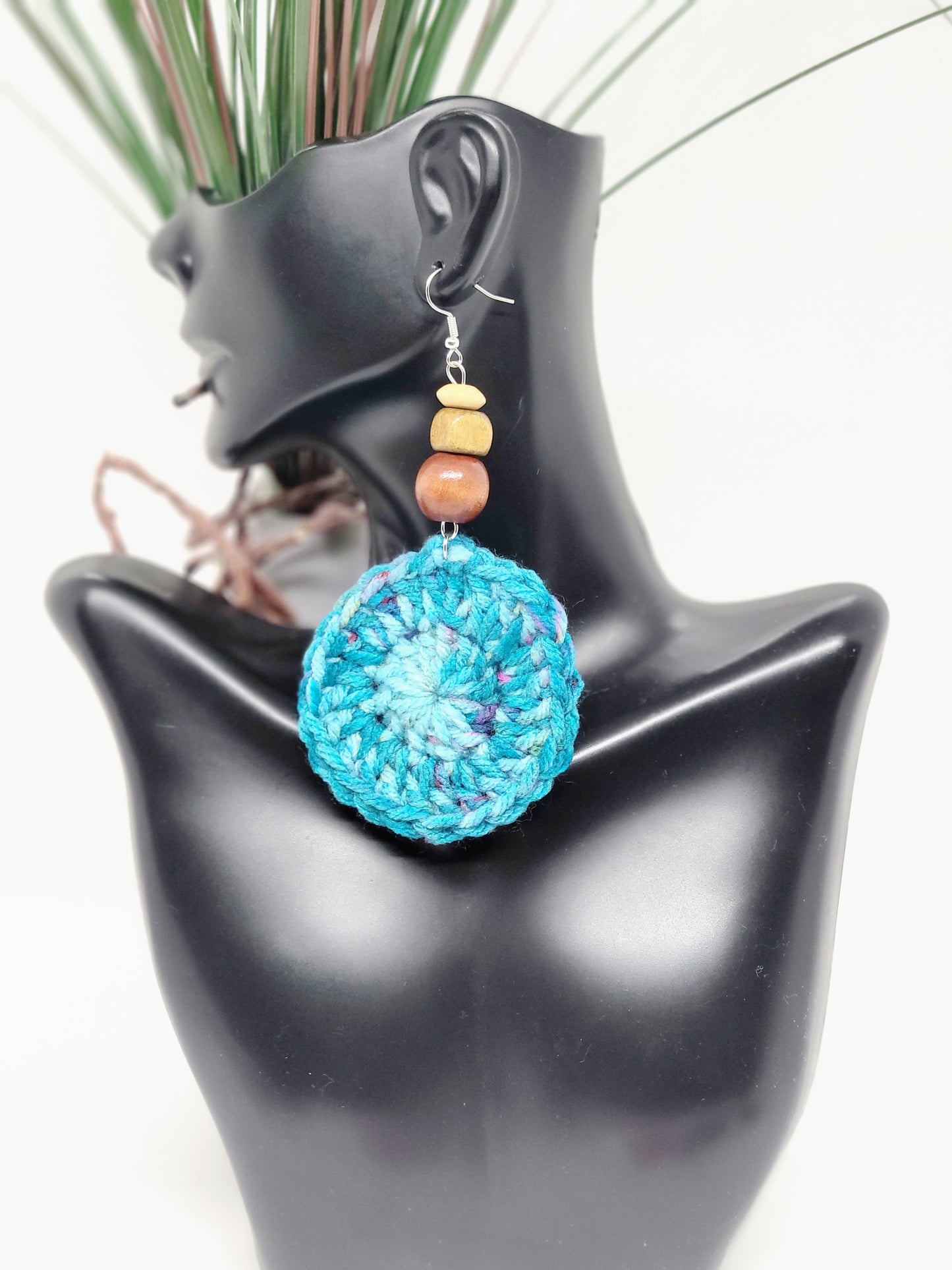 Blue Crochet Beaded Earrings