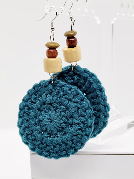 Teal Crochet Beaded Earrings