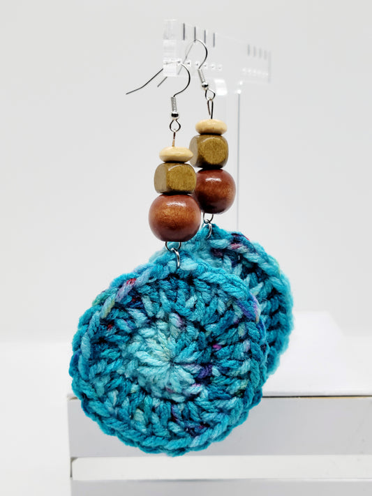 Blue Crochet Beaded Earrings