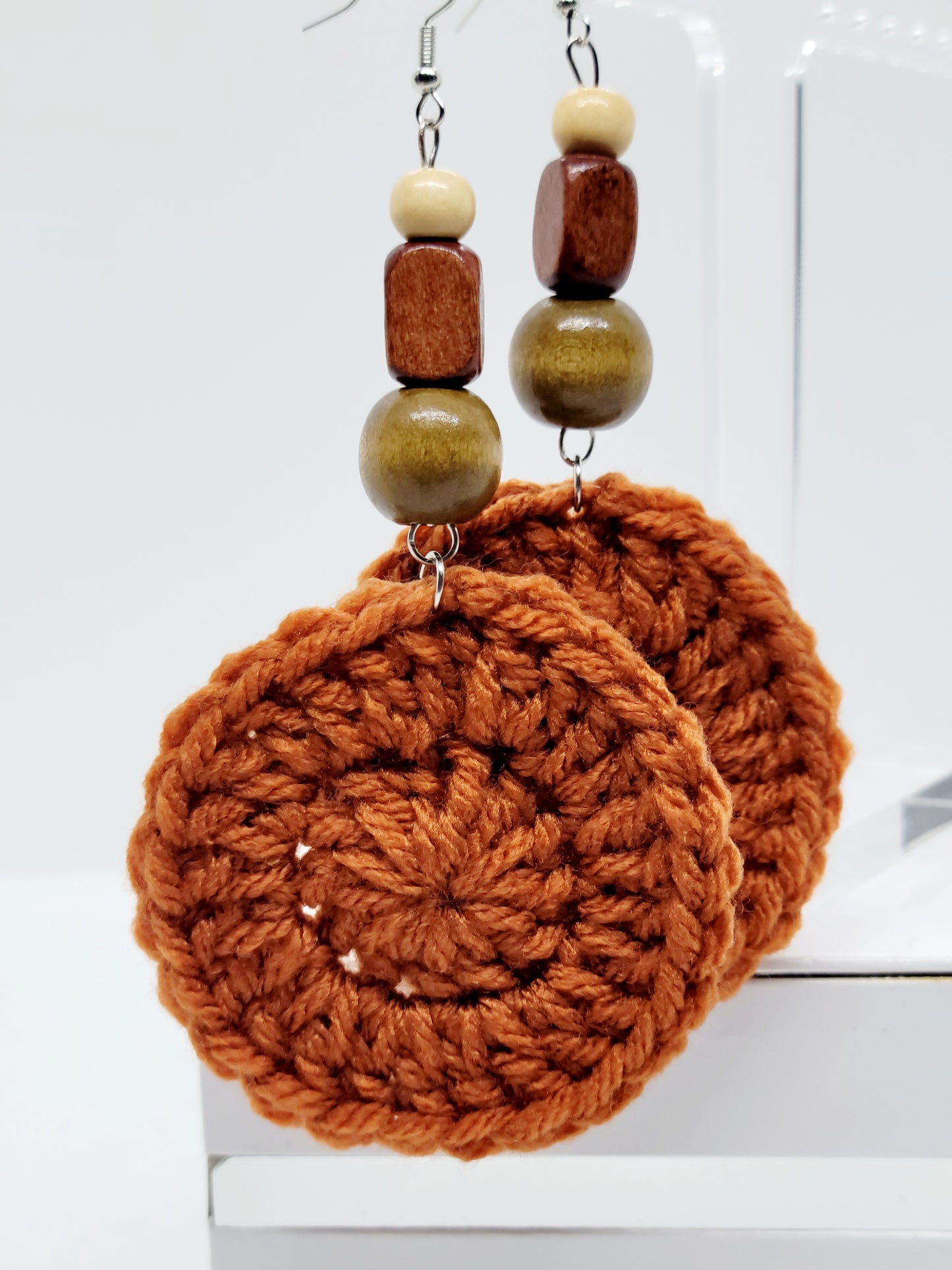 Orange Crochet Circle Beaded Earrings