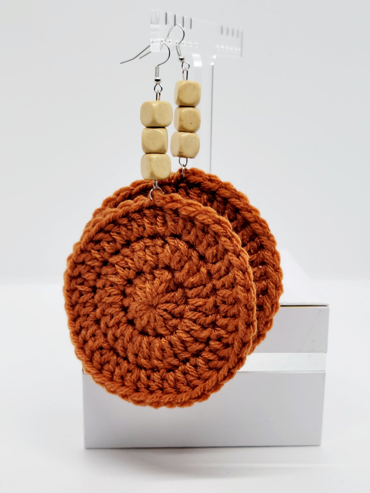 Burnt Pumpkin Crochet Earrings w/ Light Beads