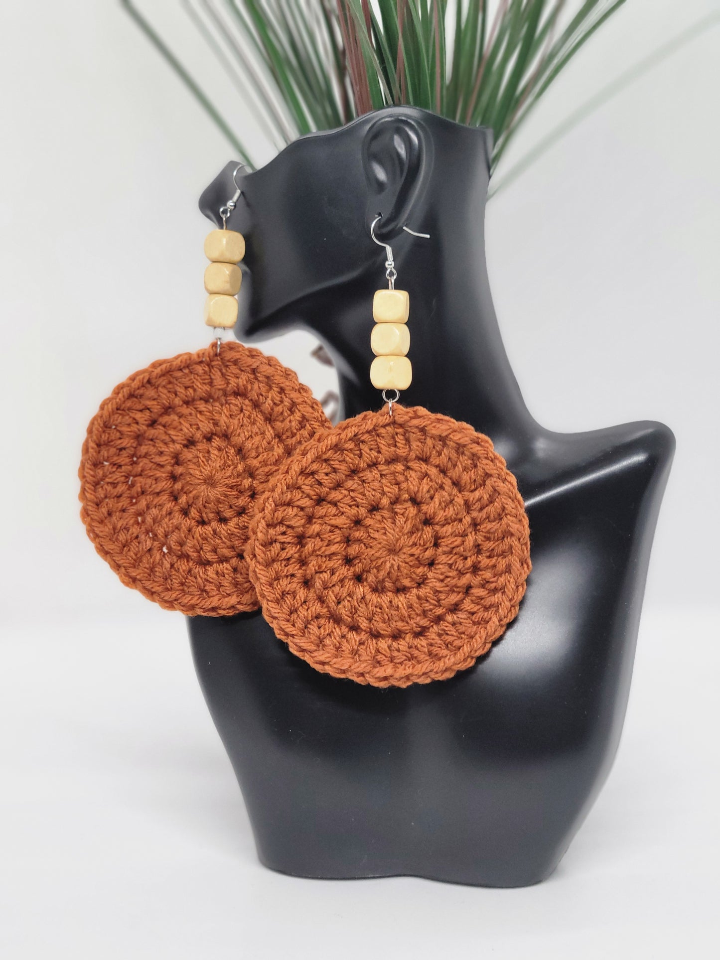 Burnt Pumpkin Crochet Earrings w/ Light Beads