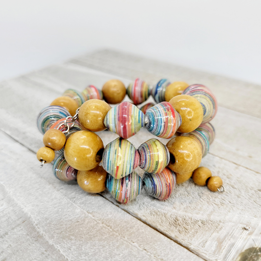 Colorful Wood Bead Wrap Bracelet