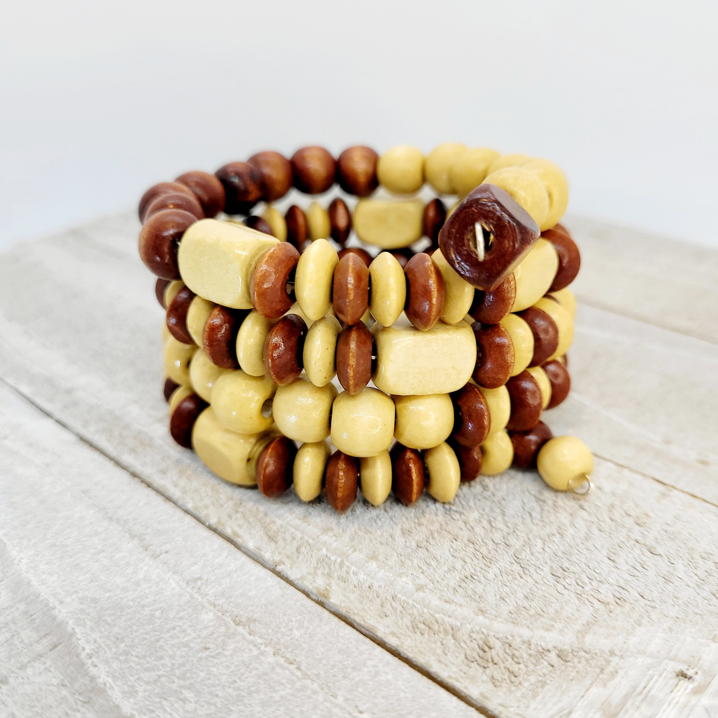 Mixed Beaded Wood Wrap Bracelet