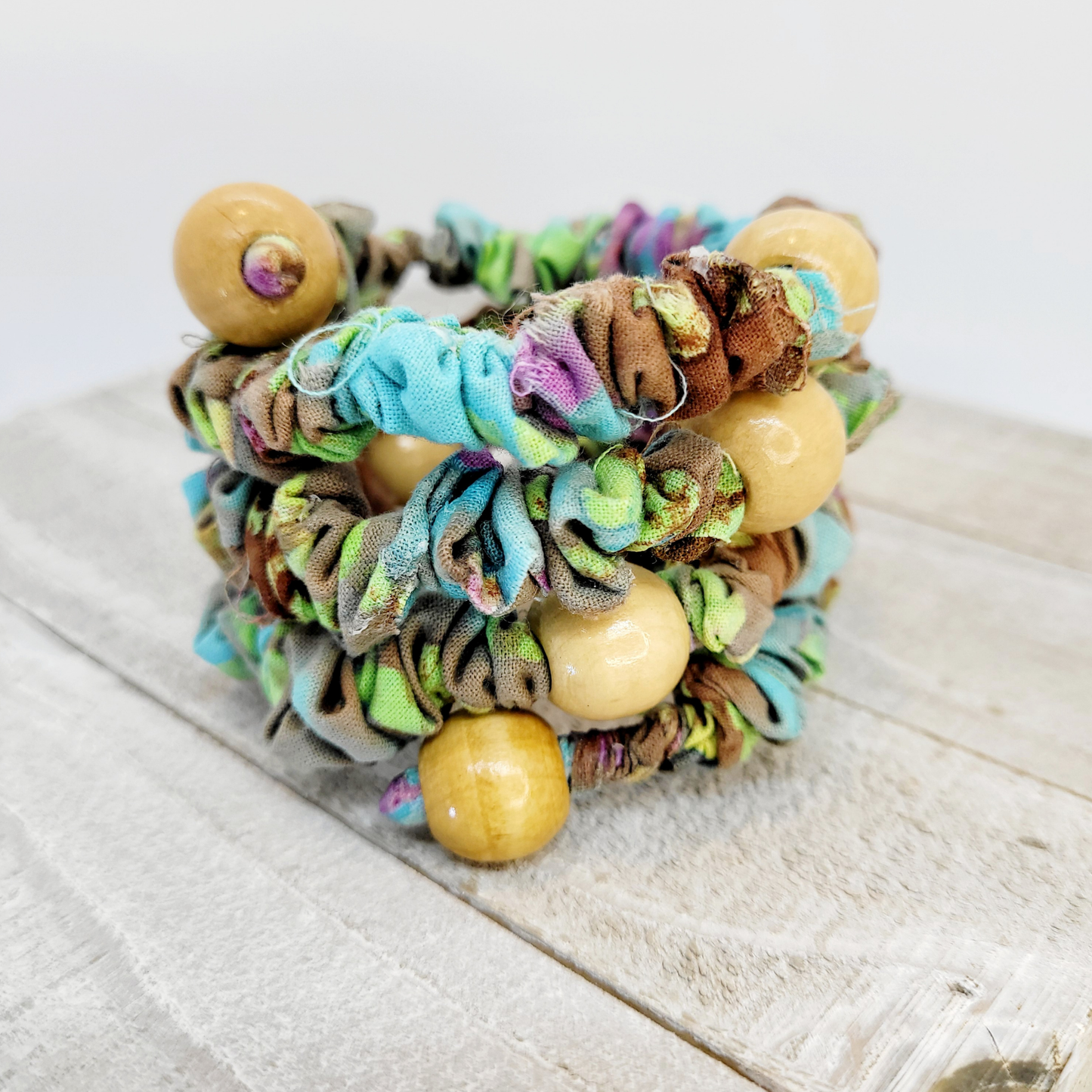 Wood & Fabric Wrap Bracelet